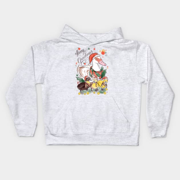 Merry quackmas Kids Hoodie by Jurassic Ink